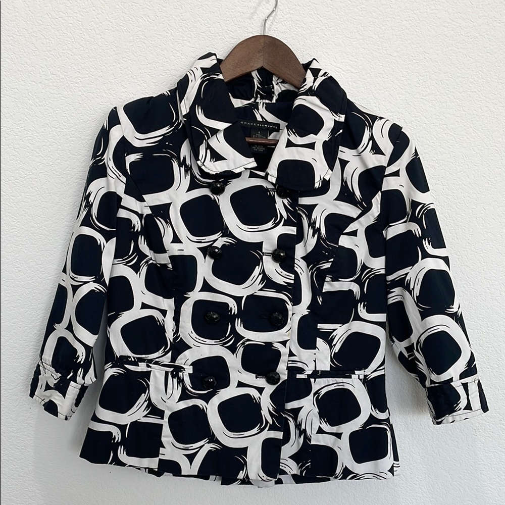 Grace Elements Black and White Geometric Blazer